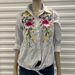 Kyla Seo Stripe Embroidered Shirt